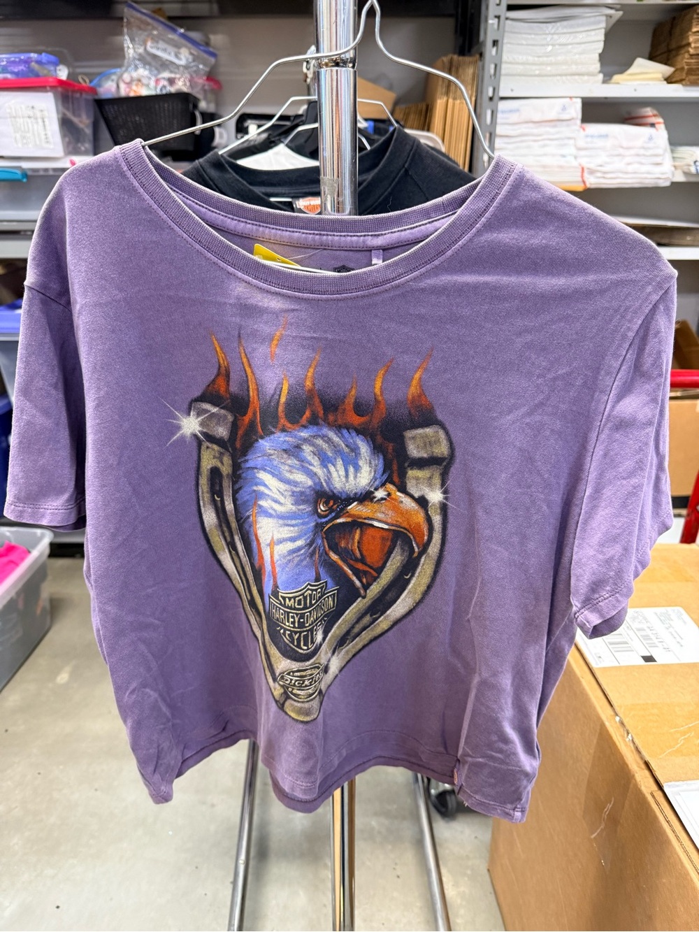 Ladies Harley-Davidson collab with Dickies Purple w/ Flaming Eagle Graphic Crop